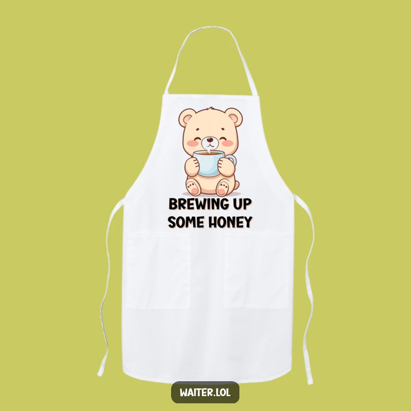 Funny Bear Cub Apron - Adorable Cub Cooks Coffee, Kitchen Fun Gift