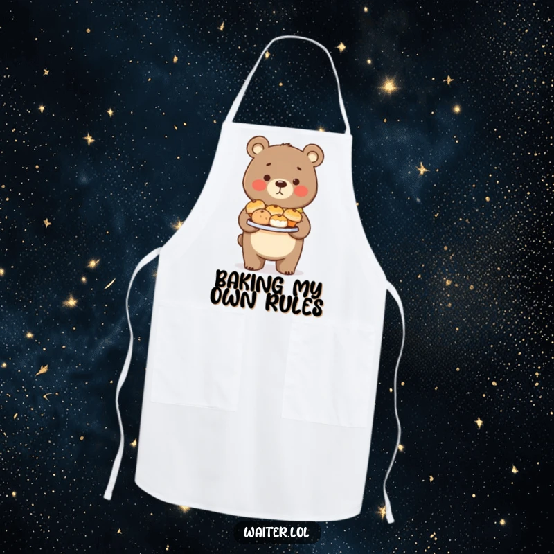 Funny Bear Pastry Apron: A diligent bear carefully carries a plate of pastries, perfect for a proud baker.