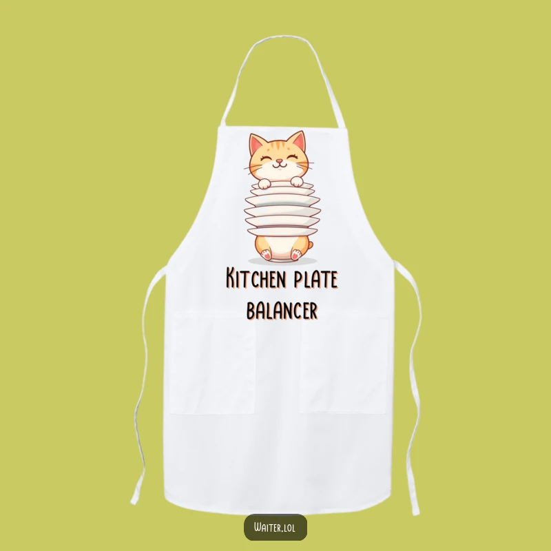 Funny Cat Plate Stacker Apron: Precarious Kitchen Fun, Chef's Humor, Perfect Funny Gift