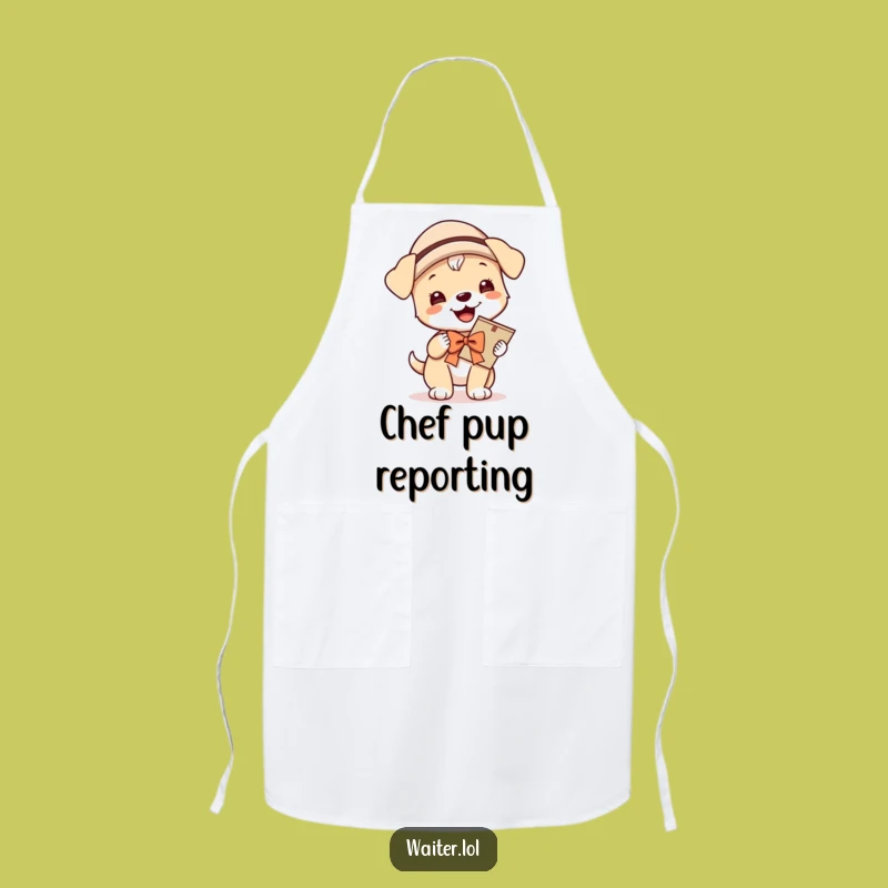 Funny Giggling Puppy Menu Apron: Hilarious Kitchen Wear for Cheerful Hosts