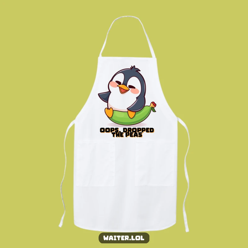 Funny Penguin Pea Slip Apron: Comical Squawk In The Kitchen Fun