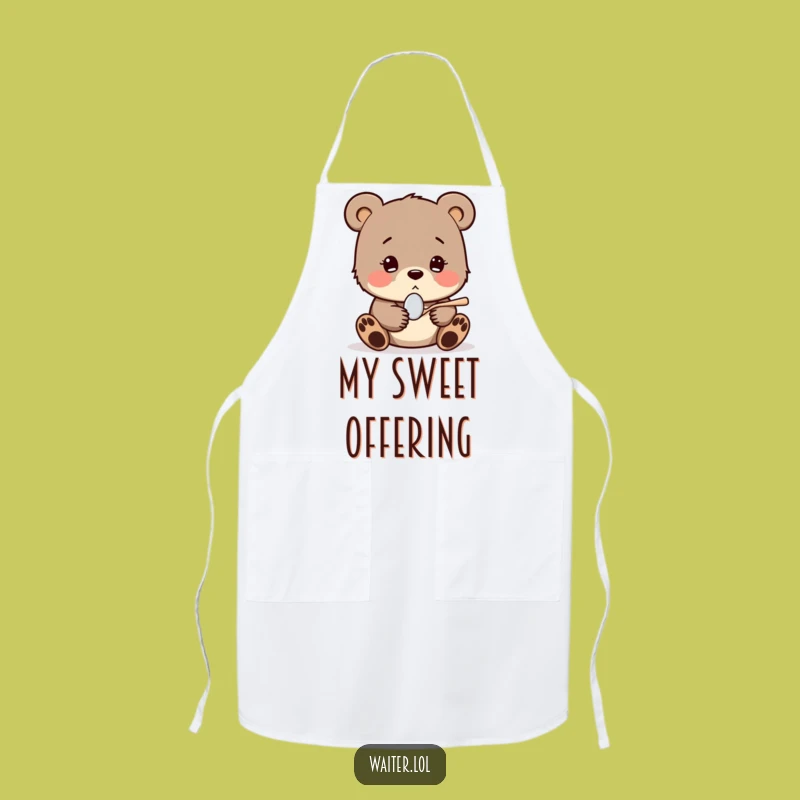 Funny Shy Bear Cub Spoon Apron: Sweet Kitchen Wear for Hopeful Bakers