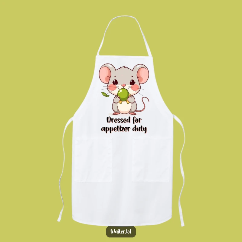 Funny Tiny Mouse Olive Apron, Cook with Charm and a Polite Offer!
