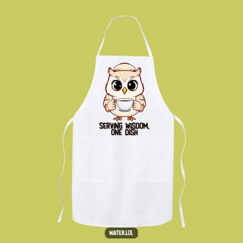 Funny Owl Waiter Apron: Cheerful Bird With Teacup, Great Humorous Gift for Cooks