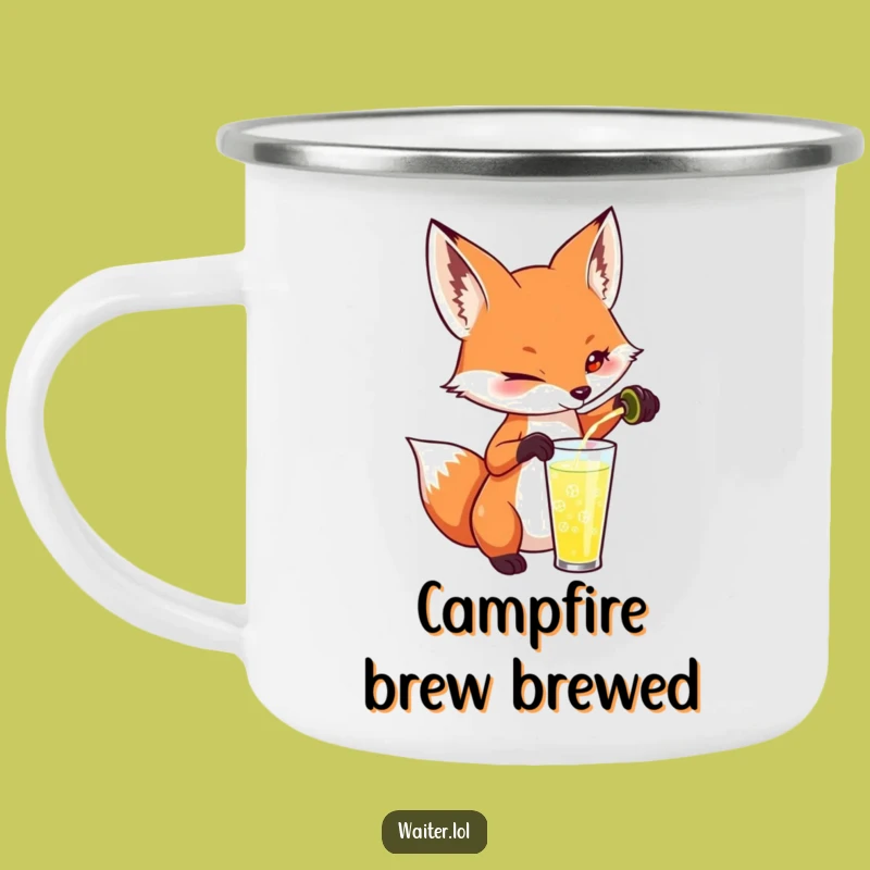 Funny Fox Pouring Drink Camping Mug - Sip & Mischief Outdoors, Great Gift!