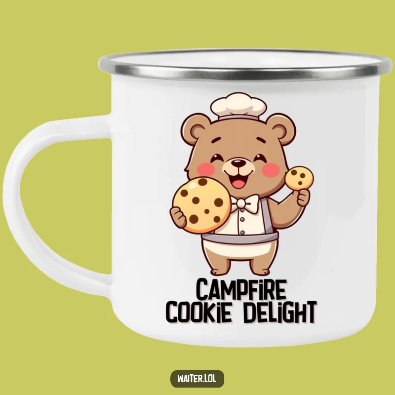 Funny Bear Waiter Camping Mug: Giant Cookie Service by the Fire, Gift