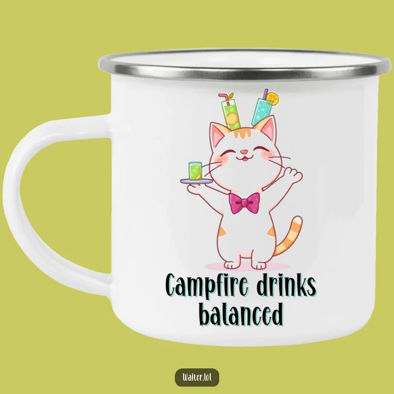 Funny Cat Bartender Camping Mug - Enamel Wobbly Drinks Gift