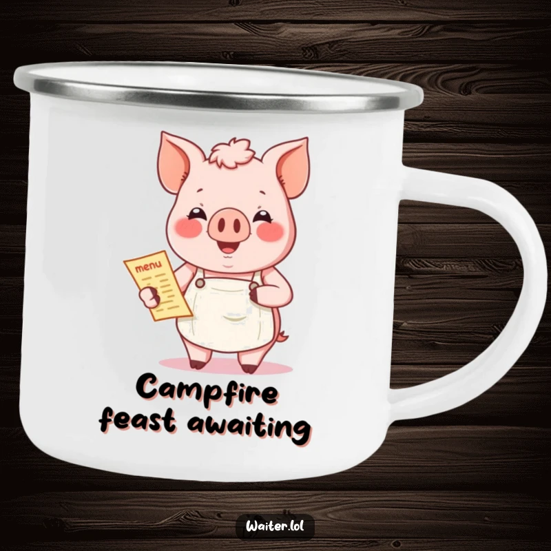 Funny Pig Chef Camping Mug: A jovial pig holds a menu, ready for delicious outdoor meals.