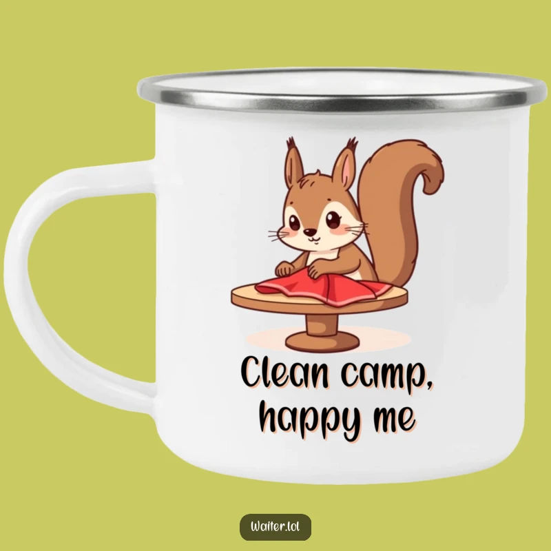 Funny Squirrel Cleaner Camping Mug: Tidy Sips Outdoors, Adventure Gift!