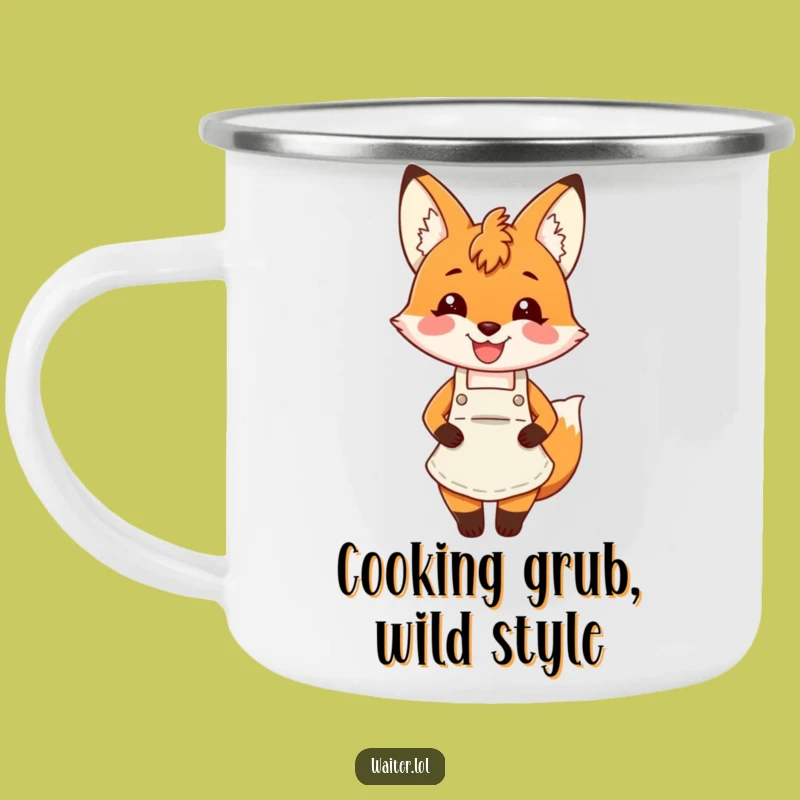 Funny Fox Apron Camping Mug: Cheerful Fox Sips, Outdoor Joy