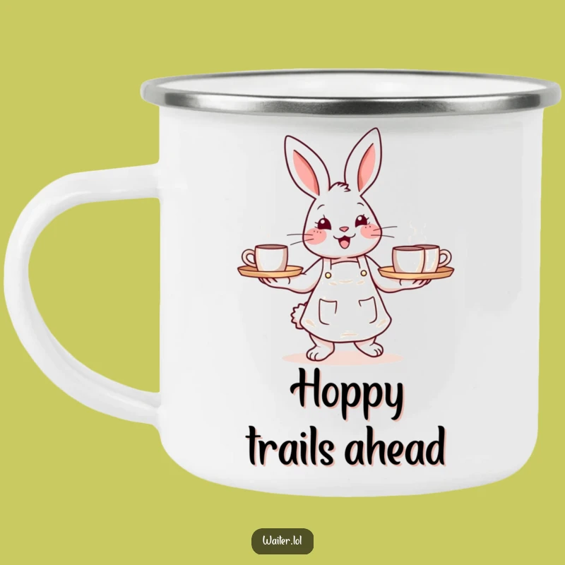 Funny Bunny Barista Camping Mug - Cheerful Outdoor Coffee Drinkware