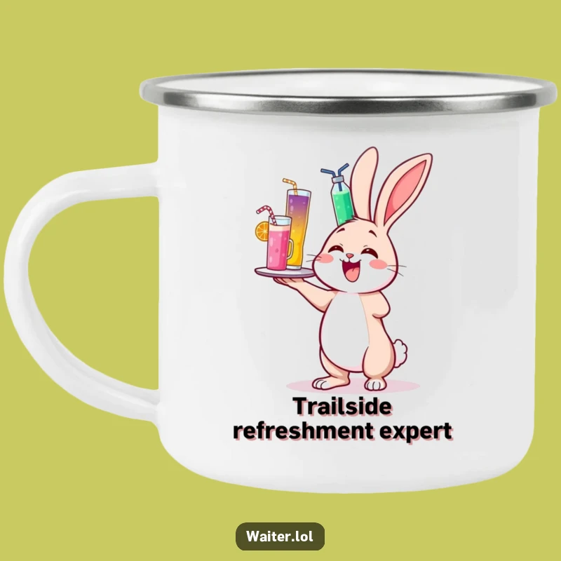 Funny Cheerful Bunny Drinks Camping Mug - Wobbly Outdoor Sips Gift