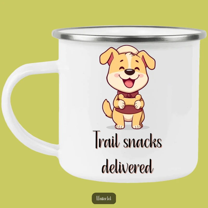 Funny Dog Waiter Camping Mug: Durable and Hilarious Pup-Themed Outdoor Gear
