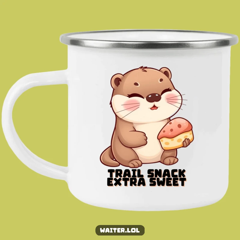 Funny Otter Pastry Camping Mug: Winking Otter with Treat, Sweet Sips, Great Funny Gift