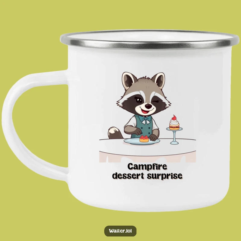 Funny Raccoon Waiter Camping Mug: Durable and Hilarious Bandit Outdoor Gear