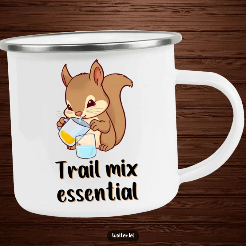Funny Squirrel Bartender Camping Mug: A determined squirrel pouring a drink from a tiny pitcher with focused paws, perfect for outdoor adventures.
