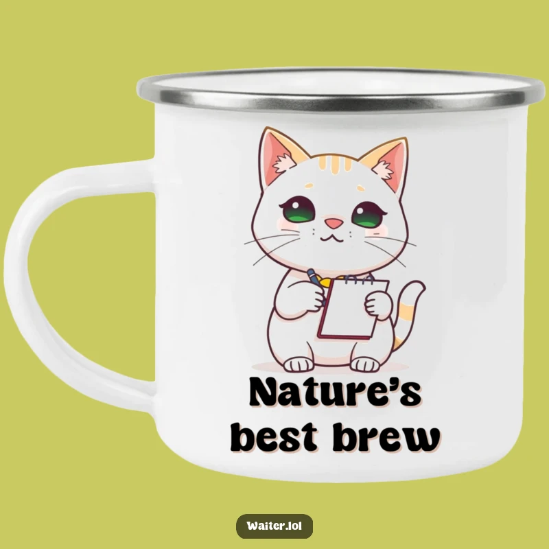Funny Cat Barista Camping Mug: Adventure Fuel with a Hilarious Feline Friend