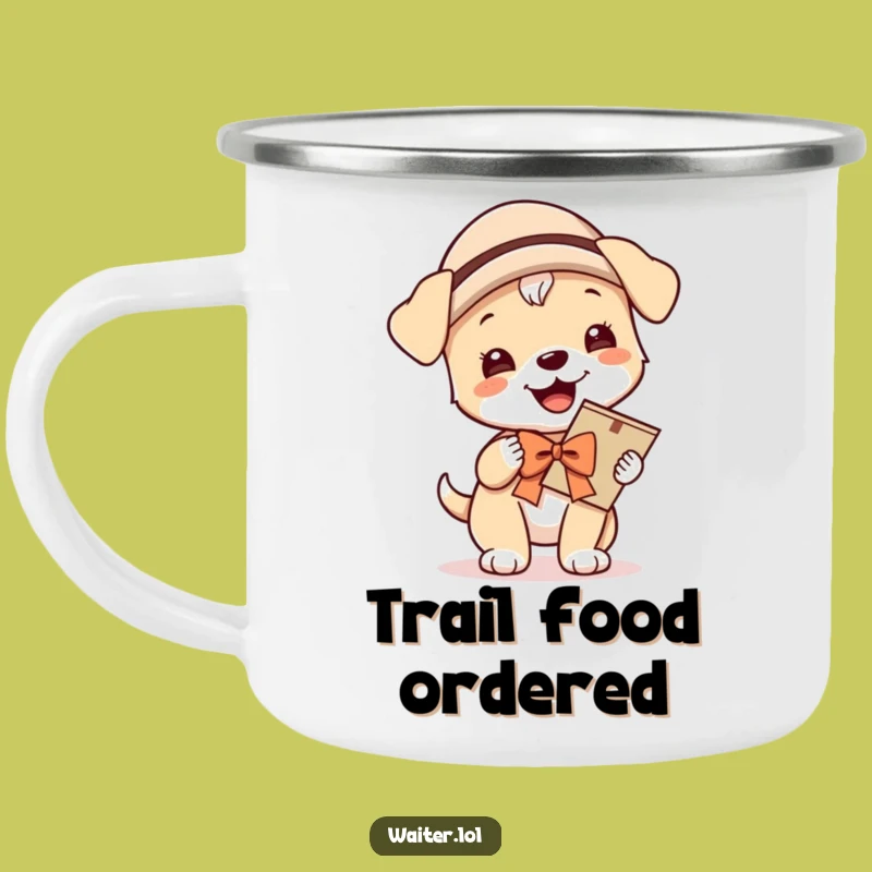 Funny Giggling Puppy Menu Camping Mug: Hilarious Outdoor Service with Doggy Charm