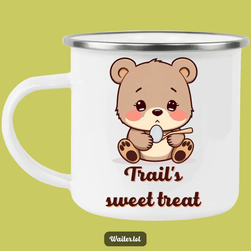 Funny Shy Bear Cub Spoon Camping Mug: Sweet Outdoor Comfort with Hopeful Art