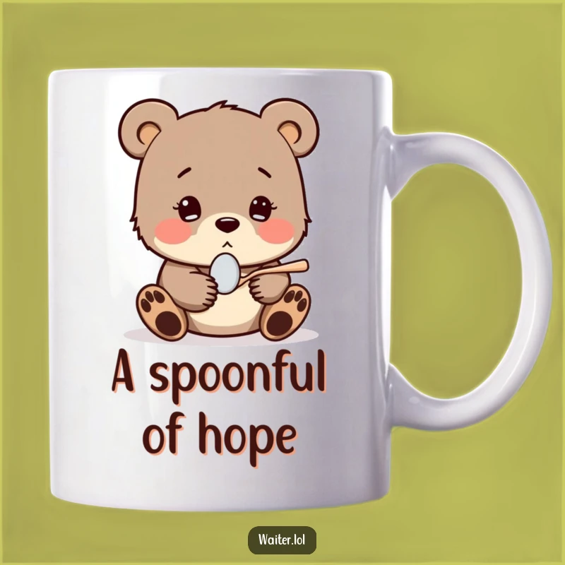 Funny Shy Bear Cub Spoon Mug: Adorable & Hopeful Gift for Sweet Treat Lovers