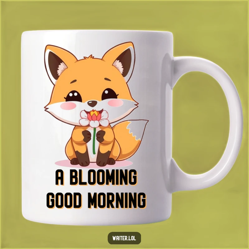 Funny Happy Fox Flower Mug - Beaming Delivery Humor Gift for Nature Lovers