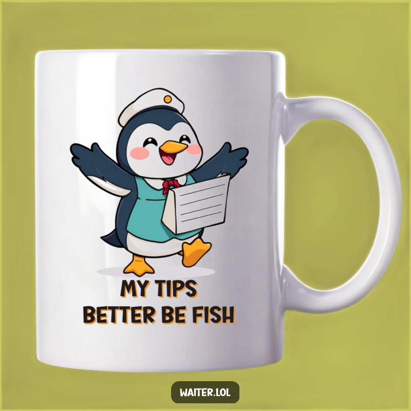 Funny Penguin Waiter Mug: Joyful Order Taker, Perfect Humorous Gift Idea
