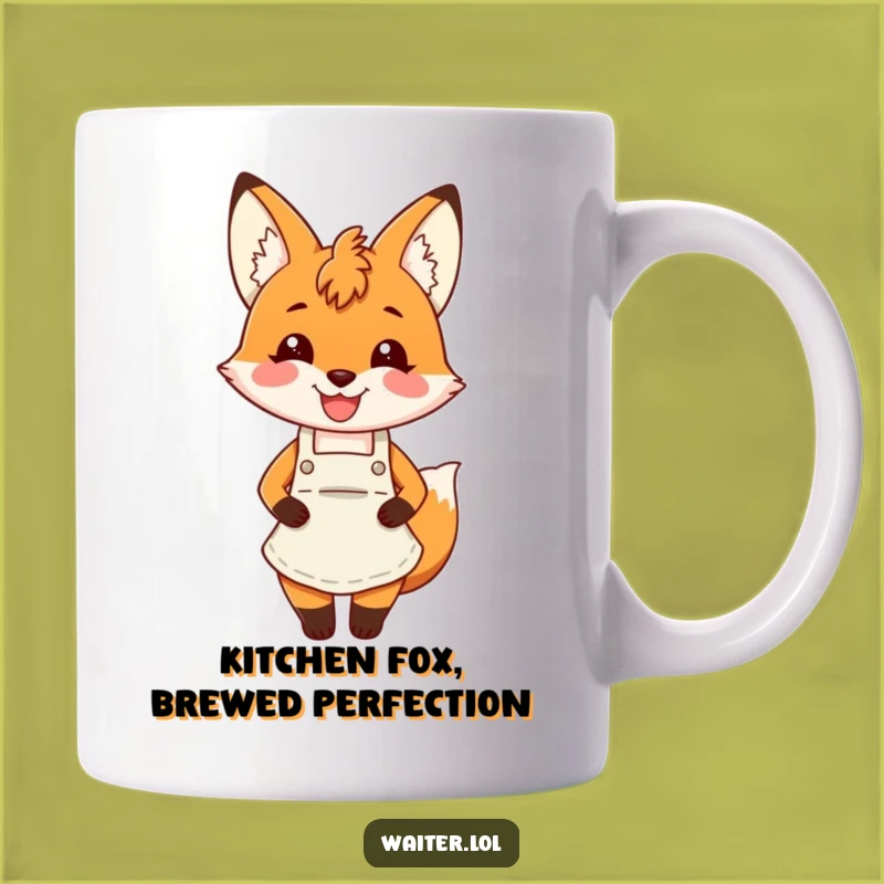 Funny Fox Apron Mug: Cheerful Fox Smiles, Perfect Kitchen Gift