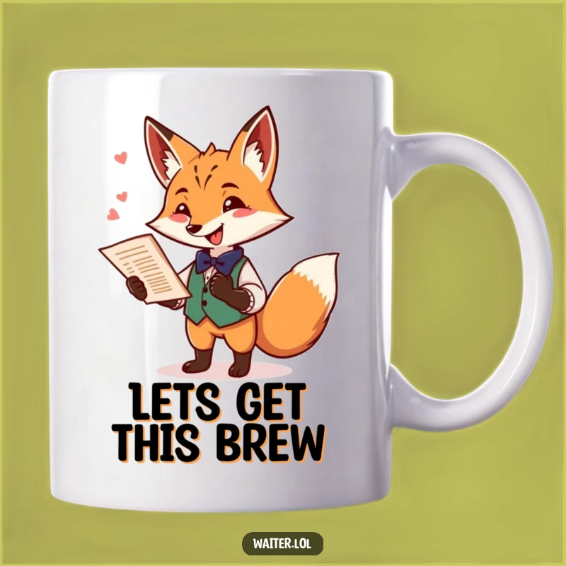 Funny Fox Waiter Mug: Playful Fox Serving Menu, Perfect Humorous Gift for Foodies