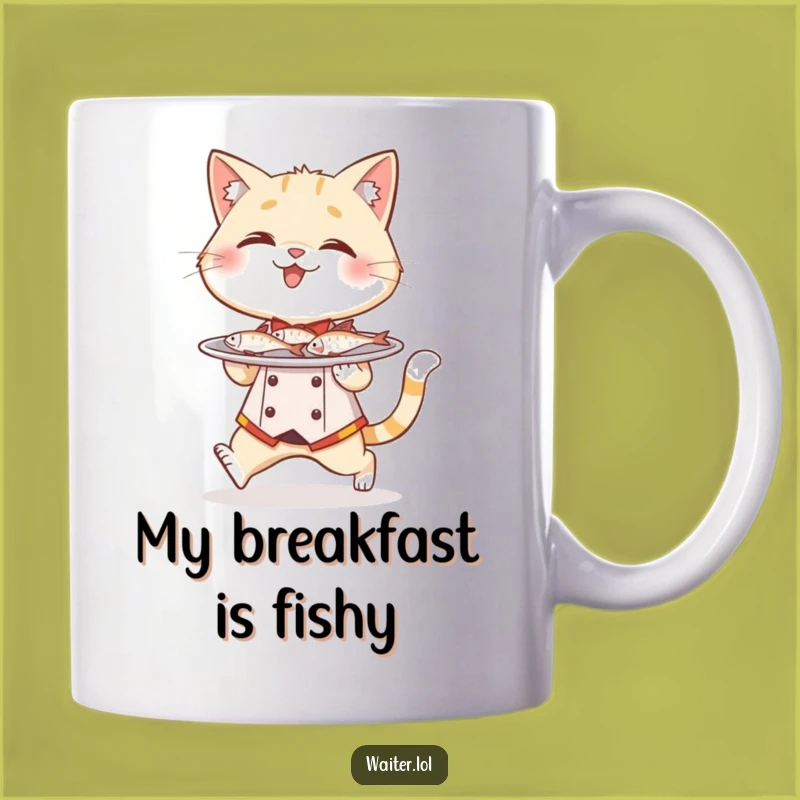 Funny Cat Waiter Mug: Giggle with Fish Plate, Hilarious Dining Gift