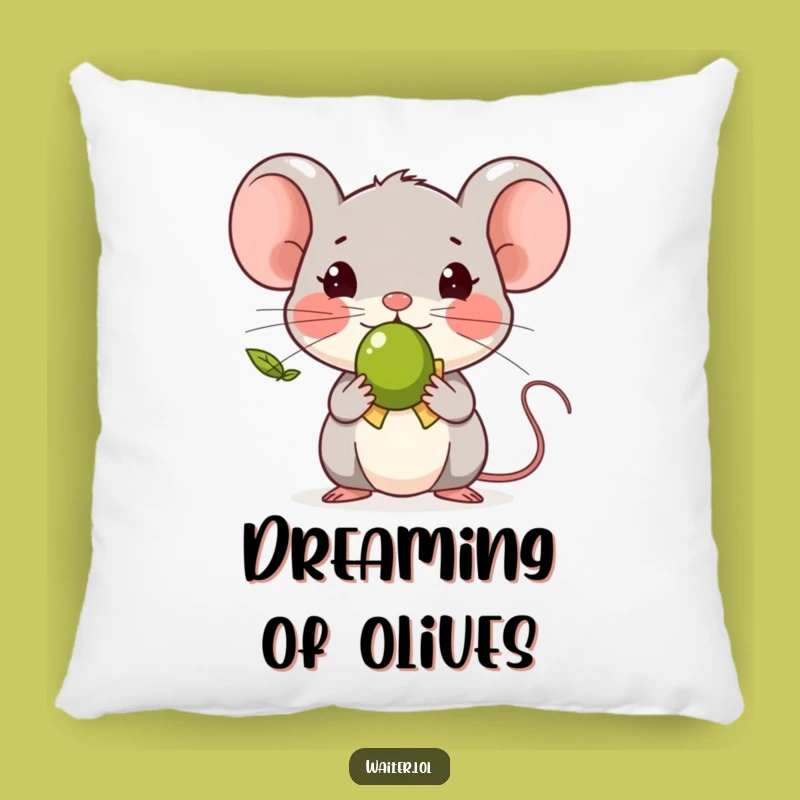 Cozy Funny Tiny Mouse Olive Pillow, Soft Comfort with a Polite Greeting!