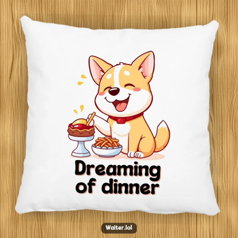 Funny Dog Menu Pillow: A happy dog enthusiastically points to a delicious menu item, bringing comfort and joy.