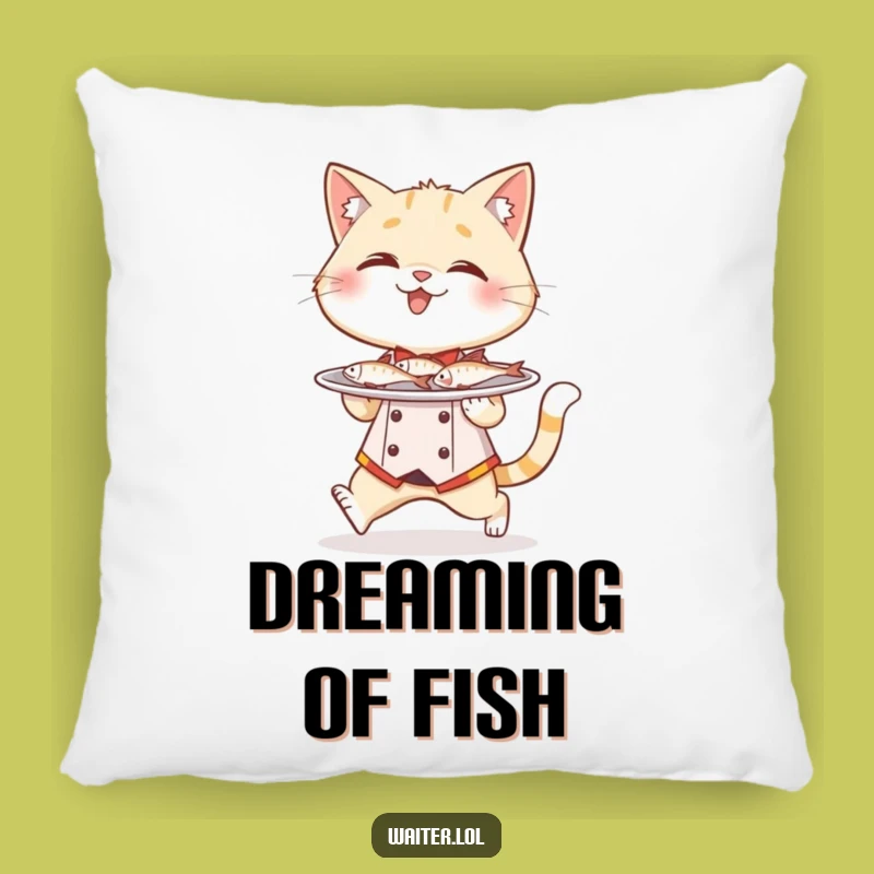 Funny Cat Waiter Pillow: Cozy Giggle & Fish Cushion, Perfect Gift