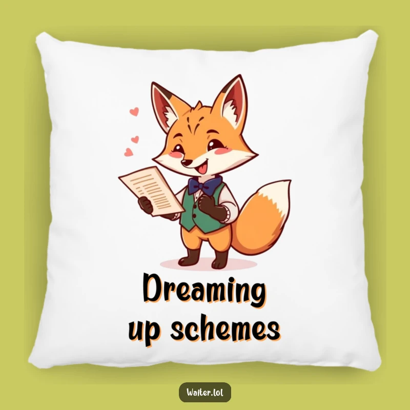 Funny Fox Waiter Pillow: Soft Playful Fox Comfort, Cute Humorous Gift