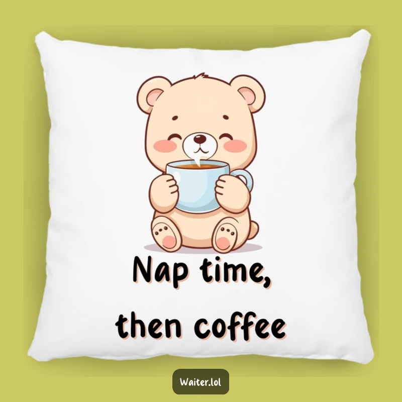 Funny Bear Cub Pillow - Cozy Cub Hugs Coffee, Soft Comfort Gift