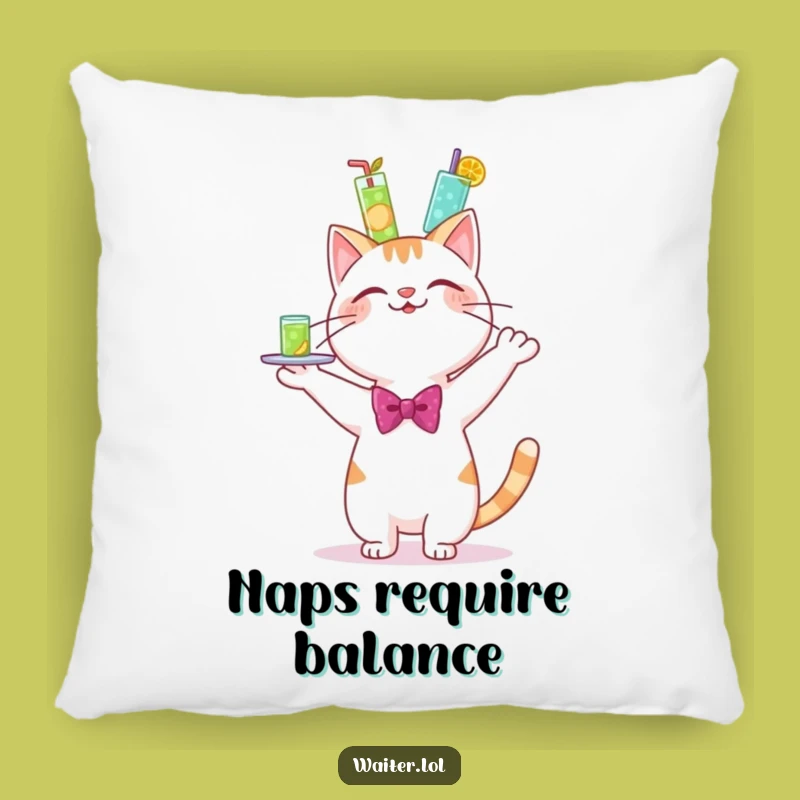 Funny Cat Bartender Pillow - Cozy Wobbly Drinks Cushion Gift