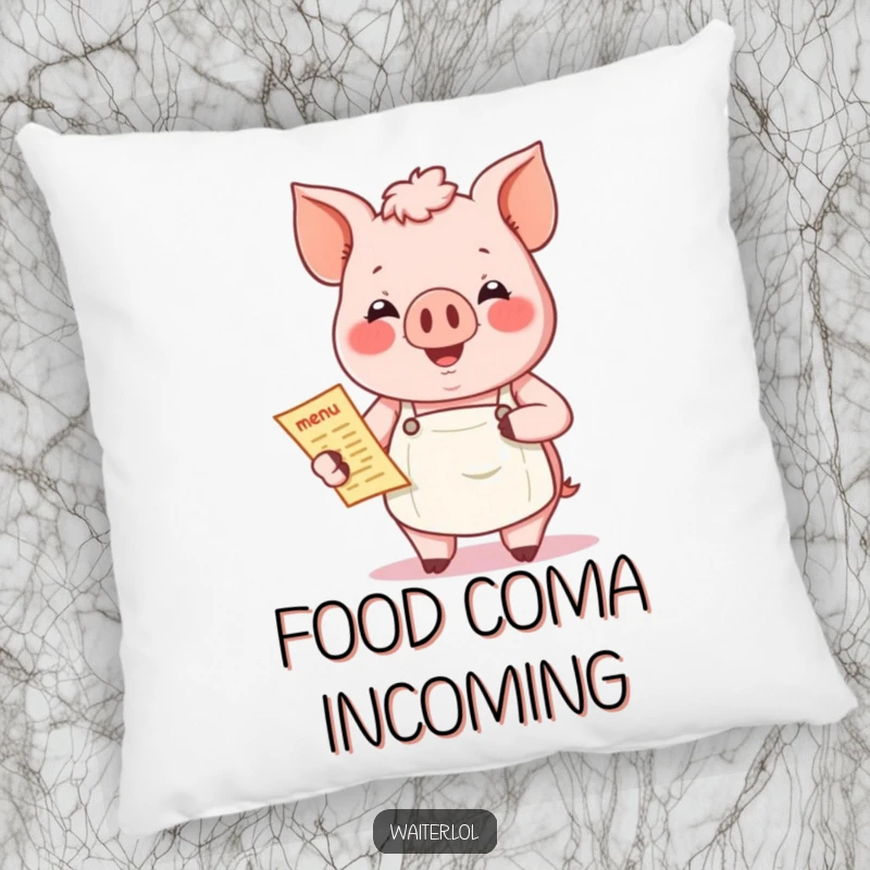 Funny Pig Chef Pillow: A jovial pig holds a menu, a cute and cozy accent for any food-themed room.