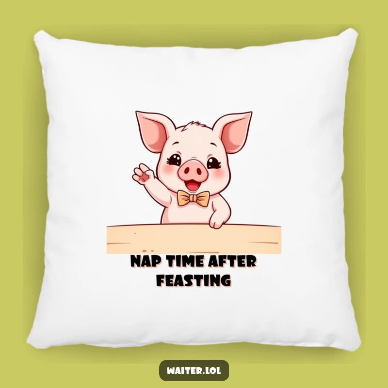 Funny Piglet Waiter Pillow: Cozy Bowtie Piggy Cushion, Enthusiastic Comfort, Cute Funny Gift