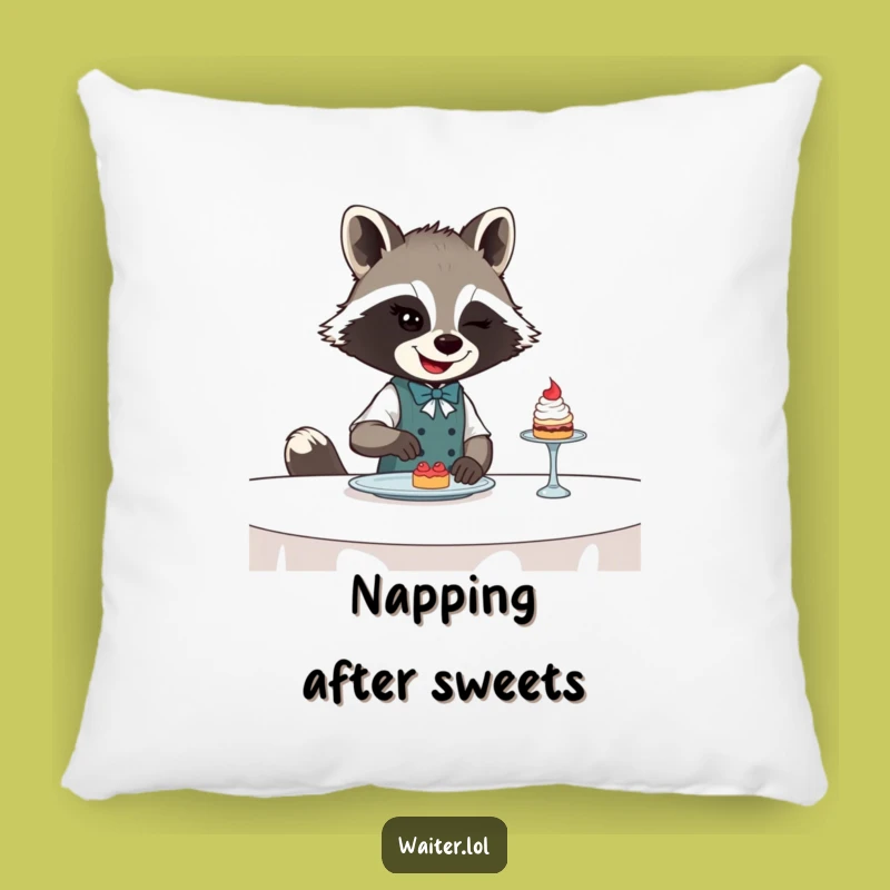 Funny Raccoon Waiter Pillow: Cozy Comfort with a Hilarious Bandit Flair