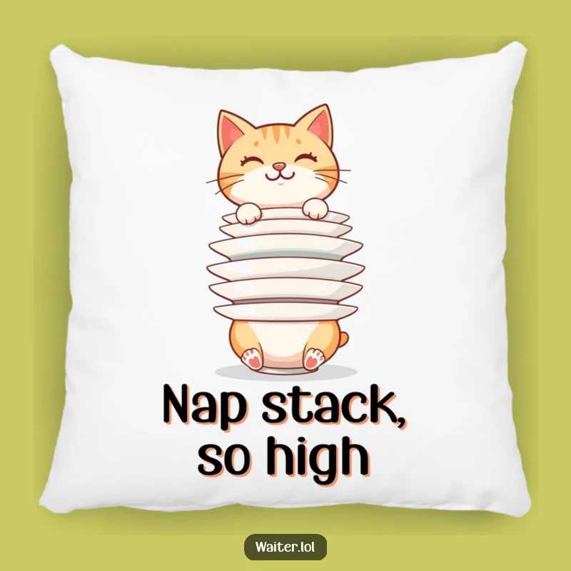 Funny Cat Plate Stacker Pillow: Precarious Comfort, Feline Accent, Perfect Funny Gift