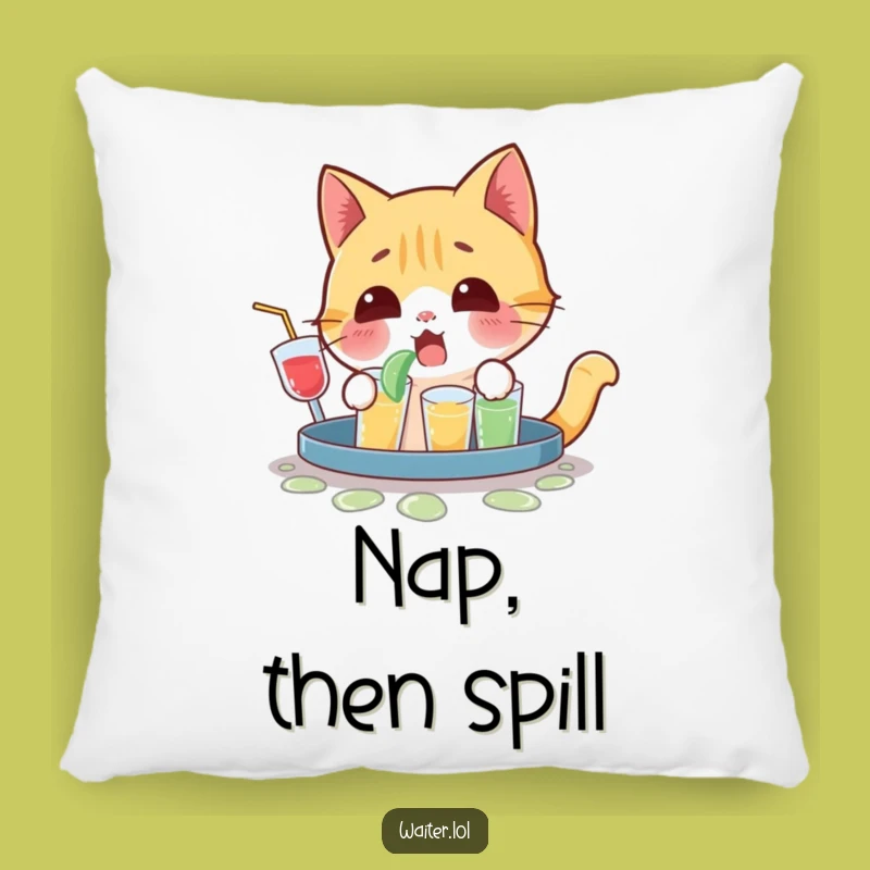 Funny Cat Surprise Accent Pillow - Yelping Drink Chaos