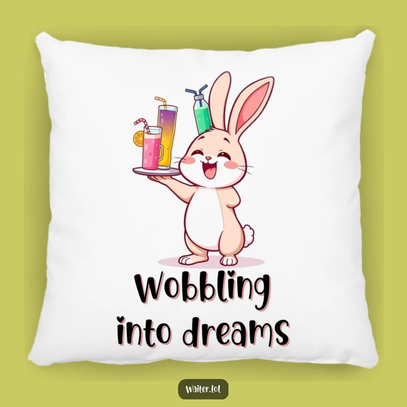 Funny Cheerful Bunny Drinks Pillow - Comfy & Wobbly Decor Gift