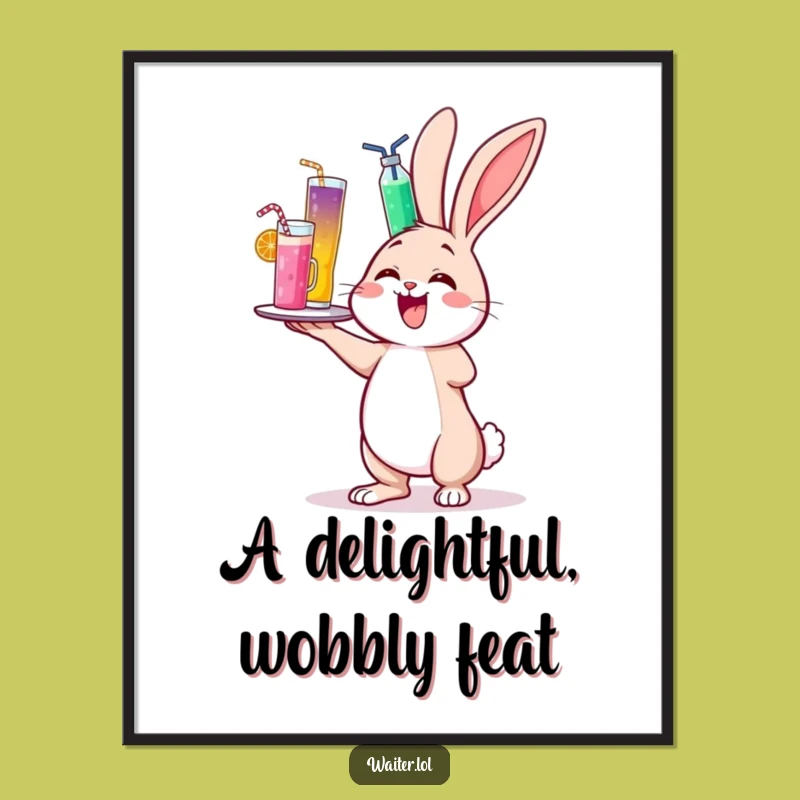 Funny Cheerful Bunny Drinks Digital Art - Instant Wobbly Decor Gift