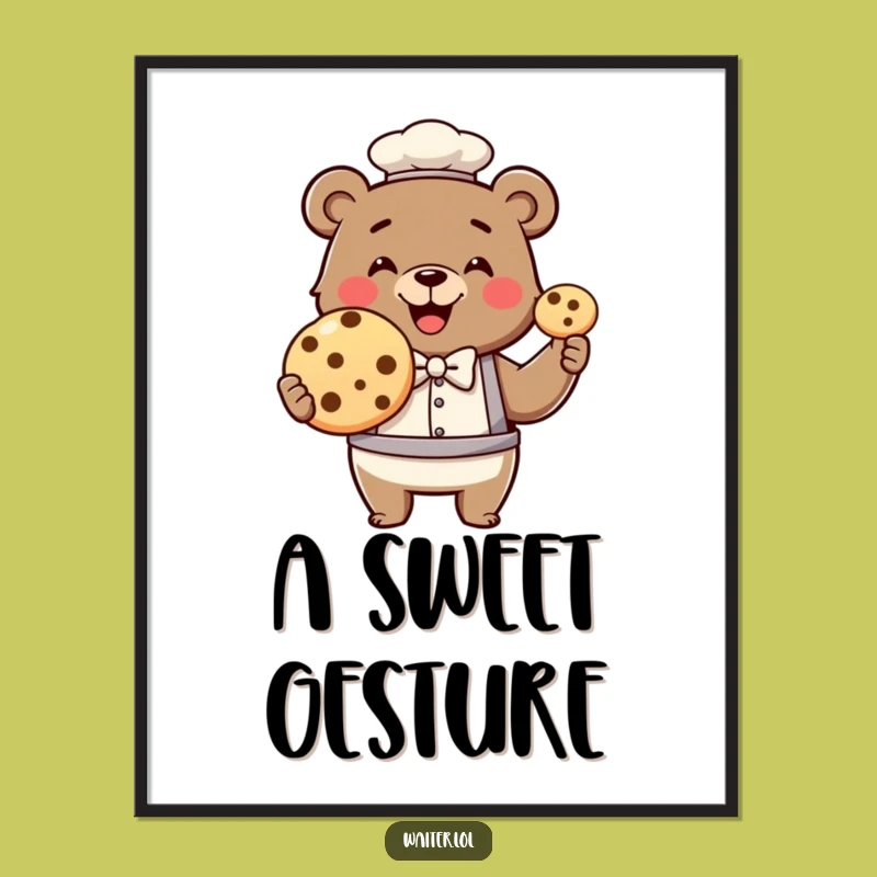 Funny Bear Waiter Digital Art: Giant Cookie Print, Instant Dining Gift