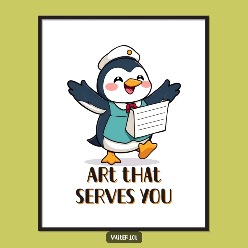 Funny Penguin Waiter Digital Art: Joyful Decor, Perfect Humorous Gift Download