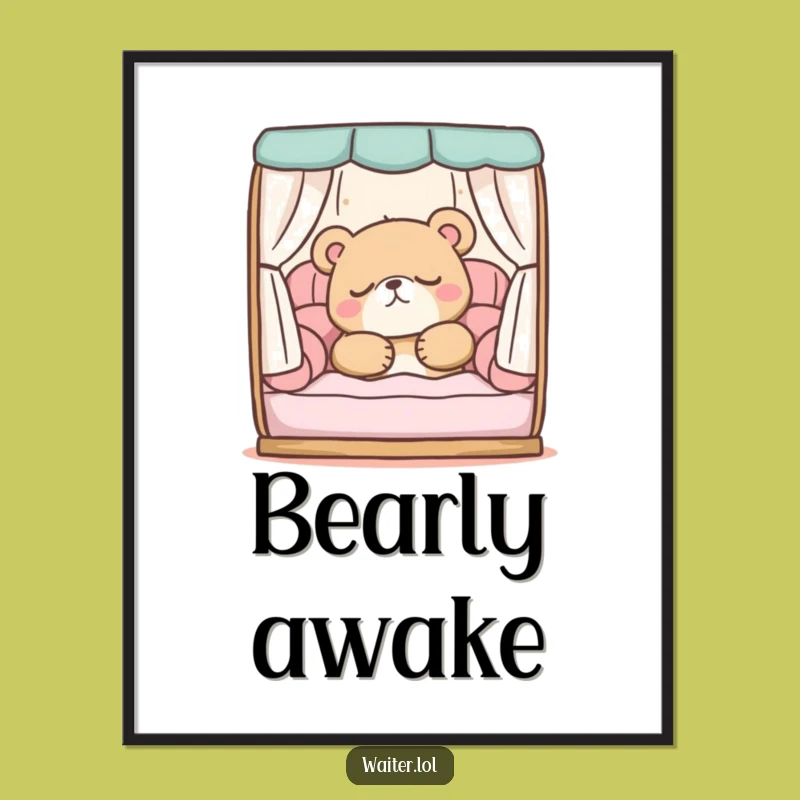 Funny Sleepy Bear Digital Art: Cozy Nap Print for Instant Relaxation