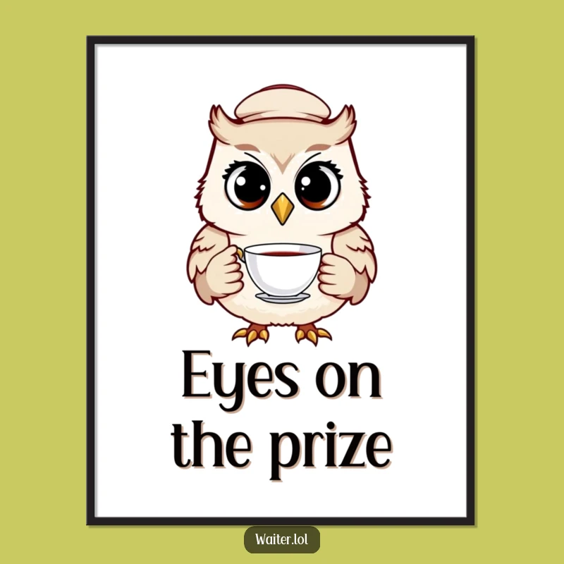 Funny Owl Waiter Digital Art: Cheerful Bird Decor, Instant Humorous Gift for Walls