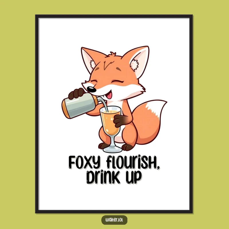 Funny Fox Bartender Digital Print: Exaggerated Pour Art, Instant Download, Perfect Funny Gift