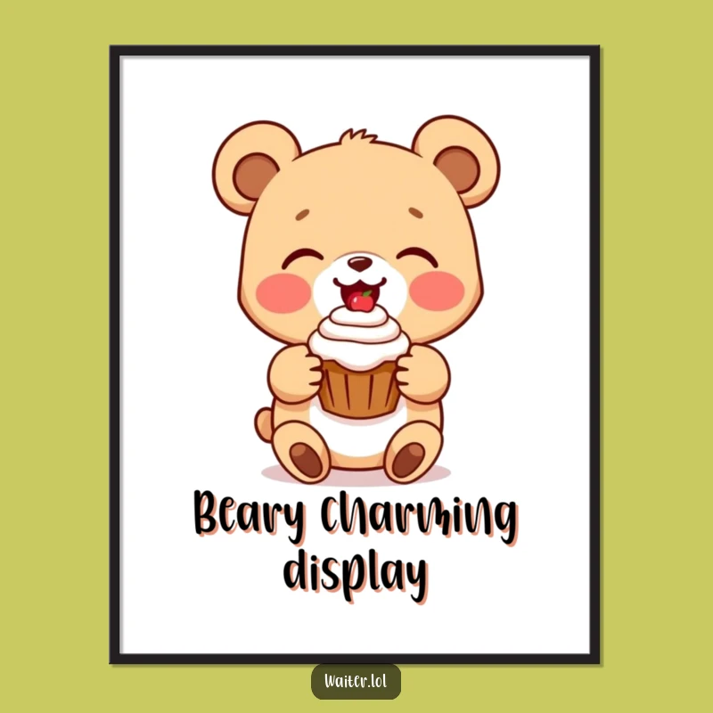 Funny Bear Cub Cupcake Digital Art: Instant Sweetness, Adorable Print Gift!