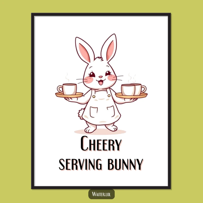 Funny Bunny Barista Digital Art - Cheerful Coffee Print for Instant Joy