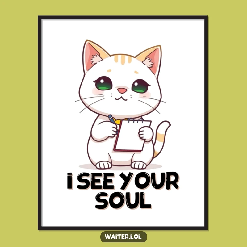 Funny Cat Barista Digital Art: Instant Hilarious Download of a Feline Order-Taker